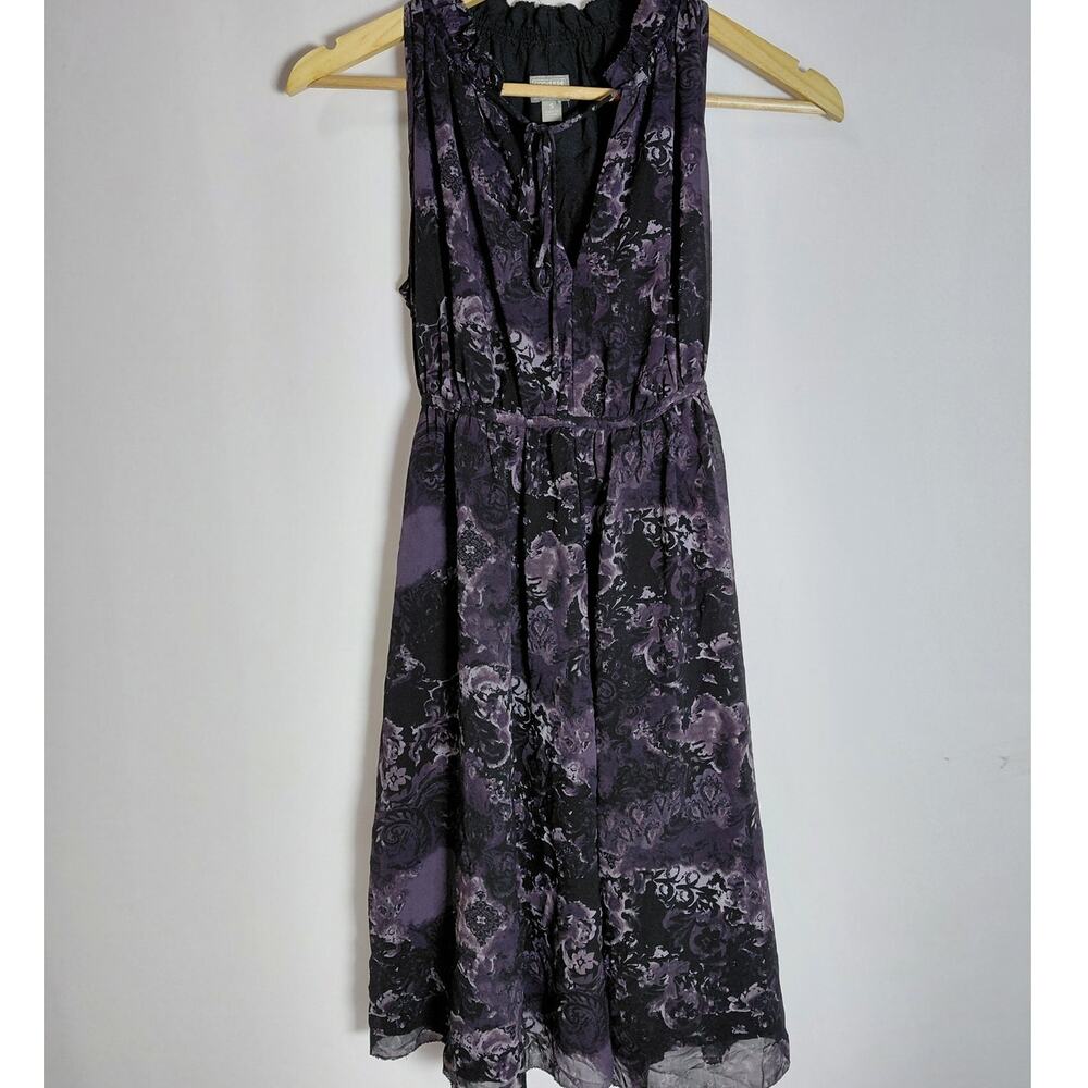 CONVERSE ONE STAR Floral Dress Purple Sleeveless V-Neck Knee Length Women Size S